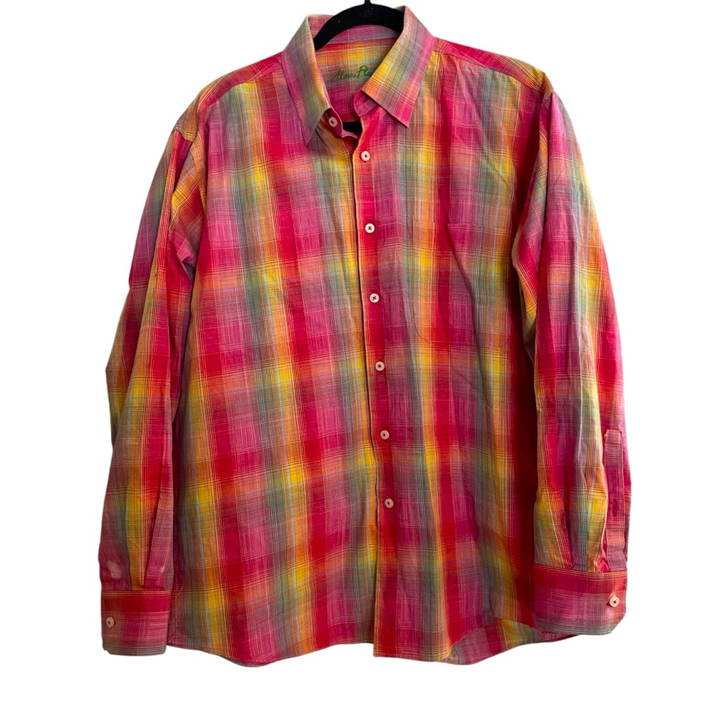 ALAN FLUSSER Mens L Long Sleeve Button Down Plaid Shirt Preppy‎ FLAWS